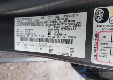 2015 Ford Fiesta Se из США, поврежденный, VIN 3FADP4BJ4FM114752